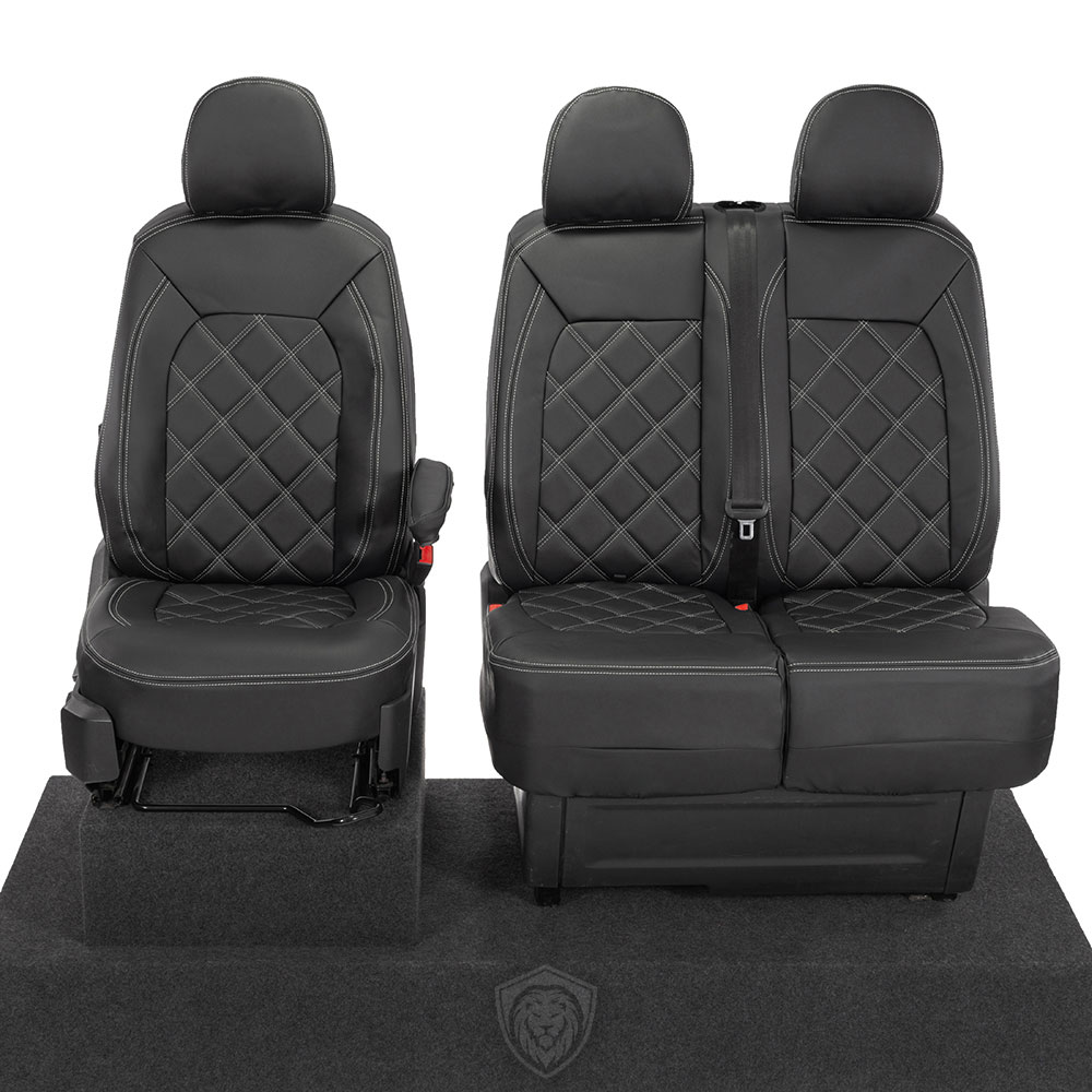 Black premium executive van seat covers for MAN TGE commercial vehicle by Seat Guardian