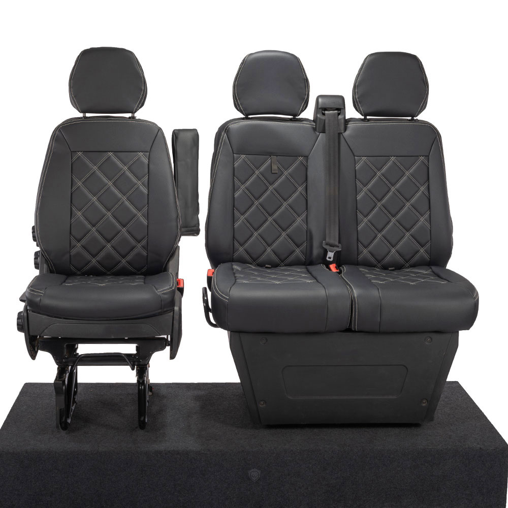 Black premium executive van seat covers for Iveco Daily commercial vehicle by Seat Guardian