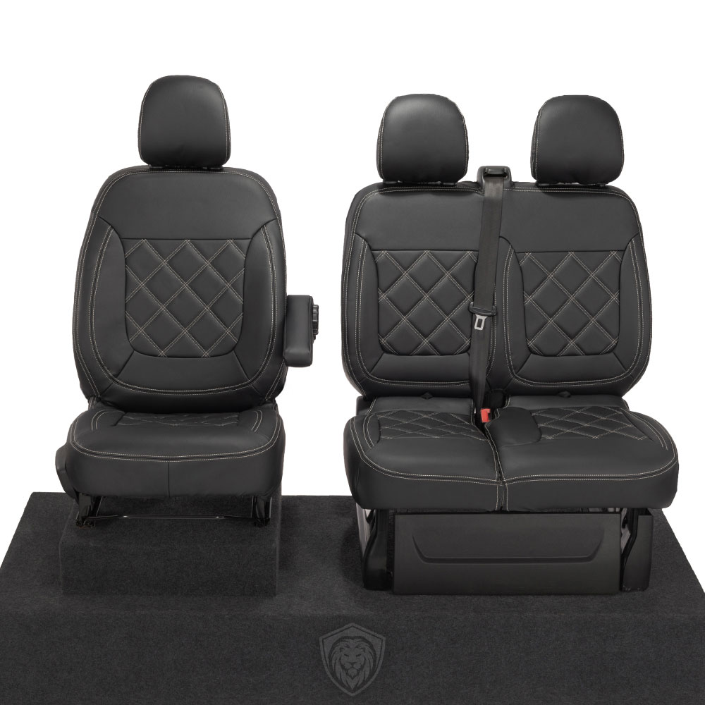 Black premium executive van seat covers for Nissan NV300 Crew Cab commercial vehicle by Seat Guardian