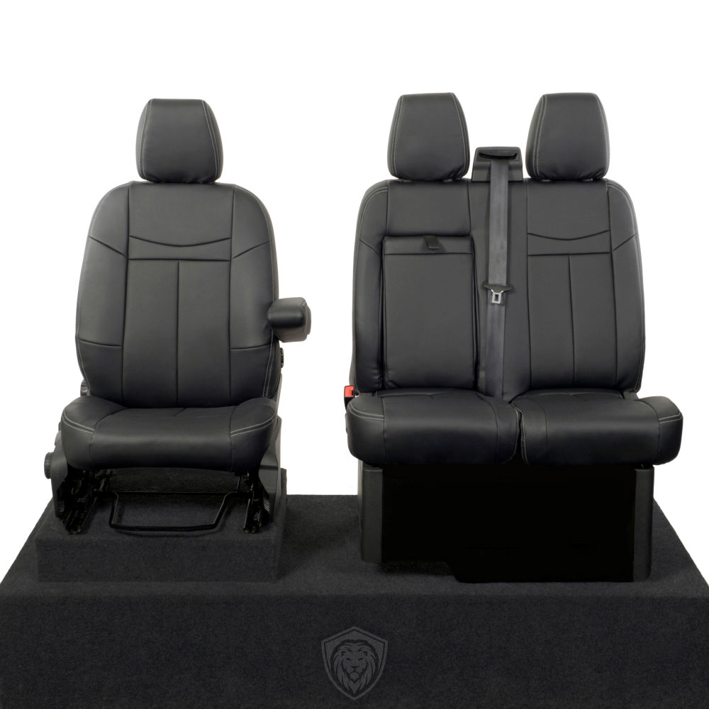 Black premium executive van seat covers for Ford Transit Custom commercial vehicle by Seat Guardian