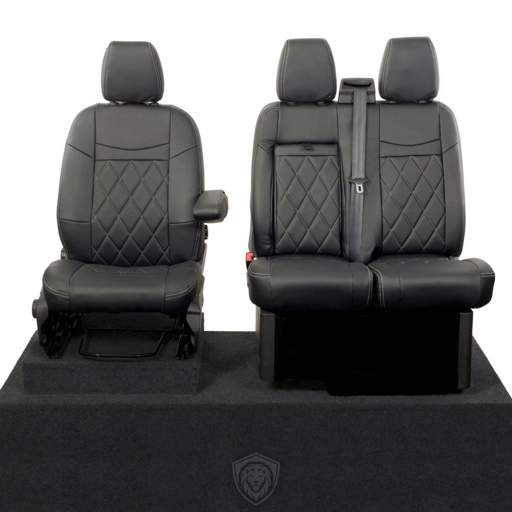 Black premium executive van seat covers for Ford Transit Custom commercial vehicle by Seat Guardian