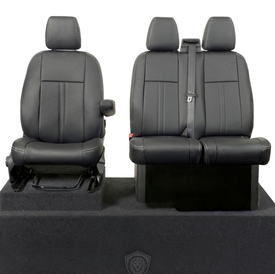 Black premium executive van seat covers for Ford Transit Custom commercial vehicle by Seat Guardian