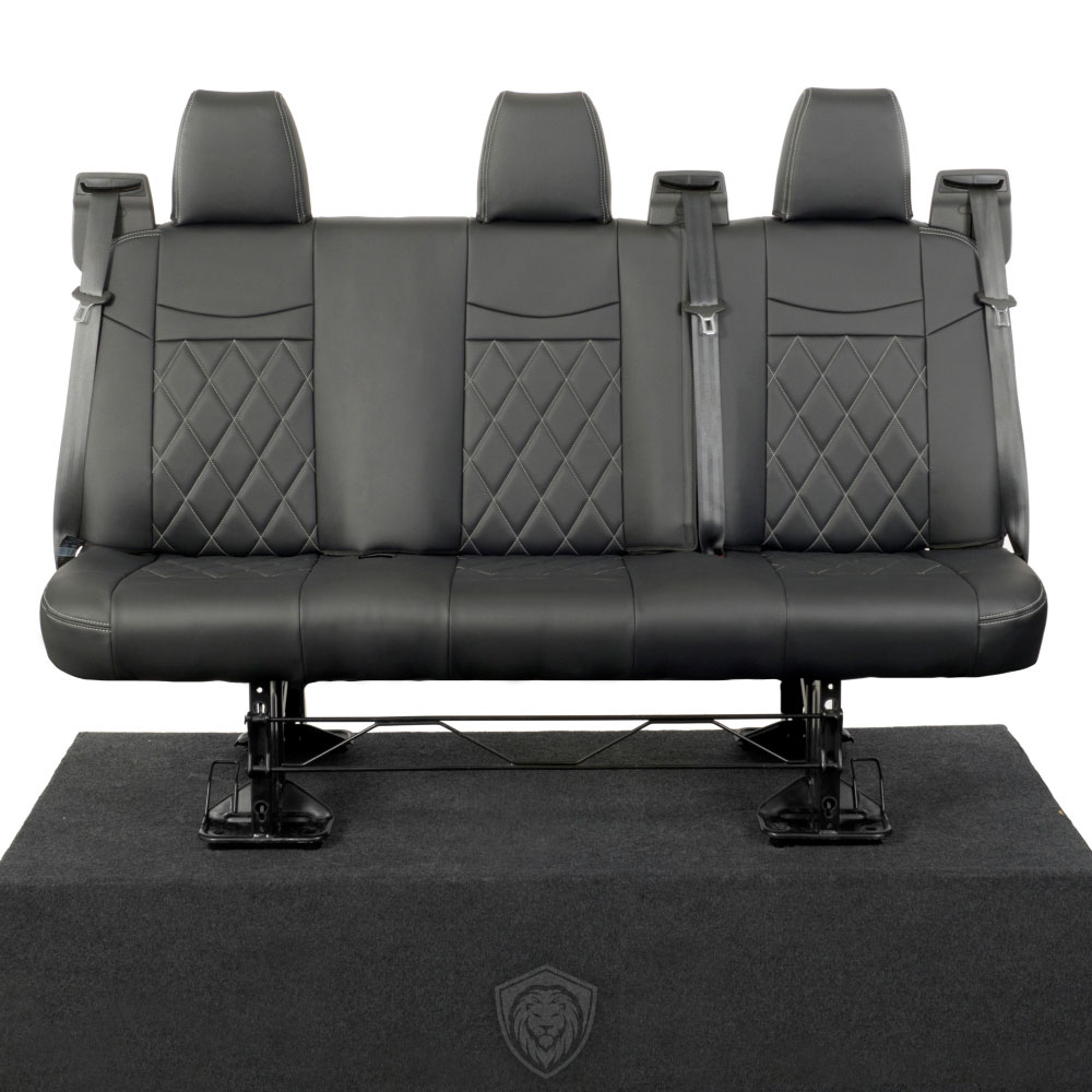 Black premium executive van seat covers for Ford Transit Custom commercial vehicle by Seat Guardian