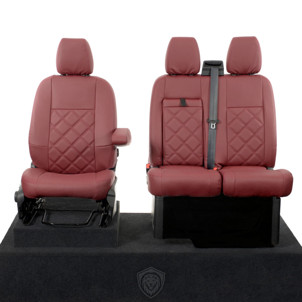 Red premium executive van seat covers for Ford Transit Custom commercial vehicle by Seat Guardian