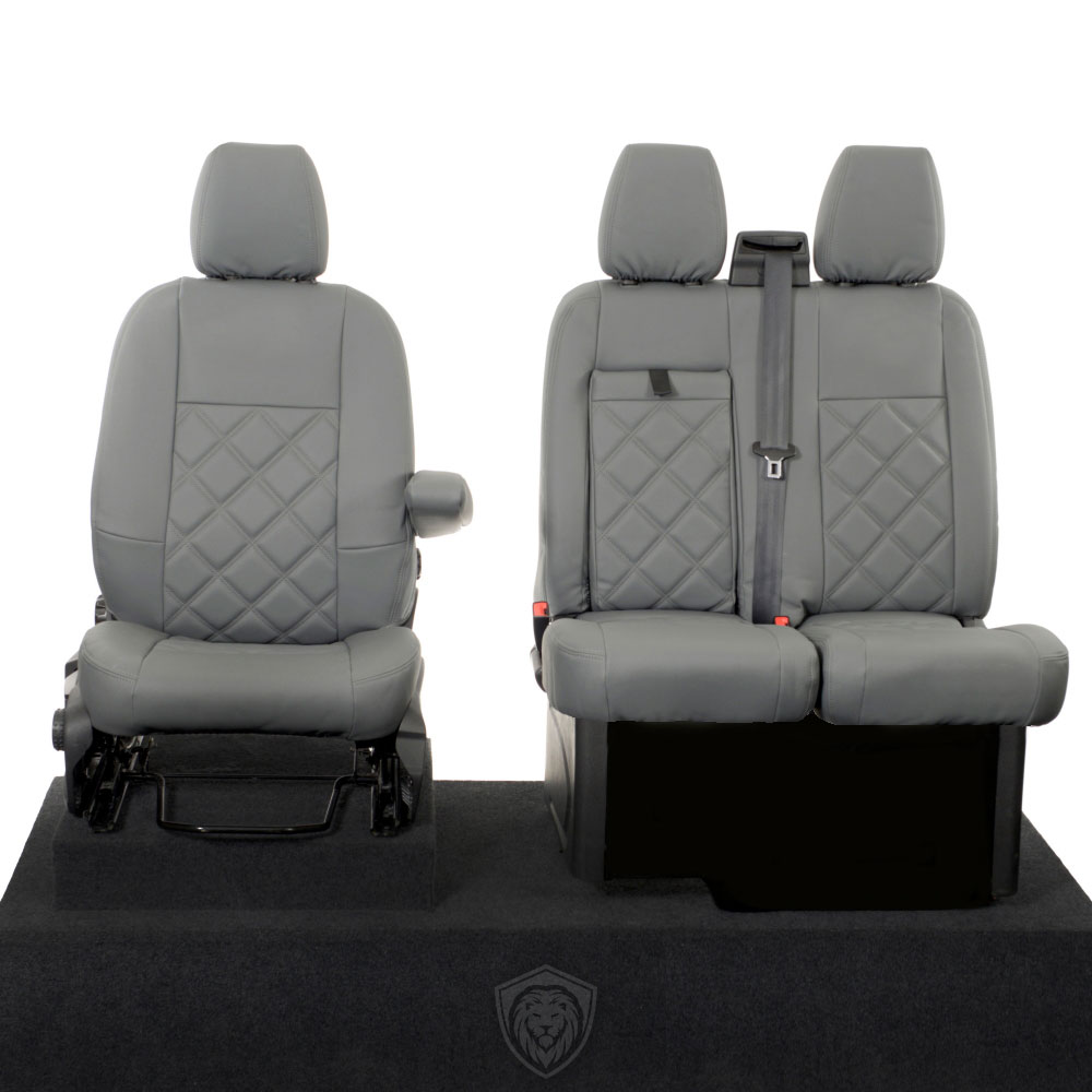 Grey premium executive van seat covers for Ford Transit Custom commercial vehicle by Seat Guardian