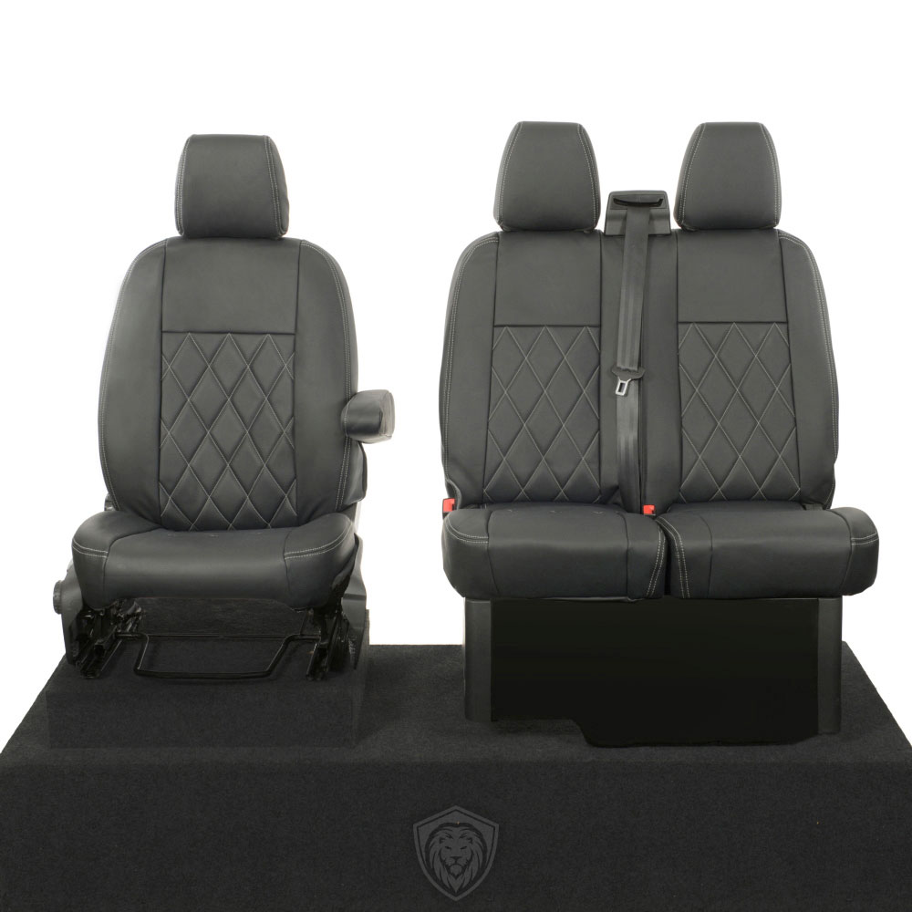 Black premium executive van seat covers for Ford Transit Custom commercial vehicle by Seat Guardian