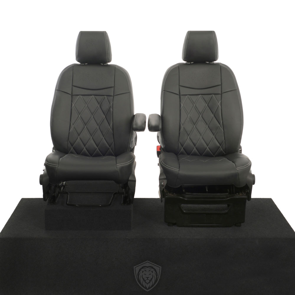 Black premium executive van seat covers for Ford Transit Custom commercial vehicle by Seat Guardian