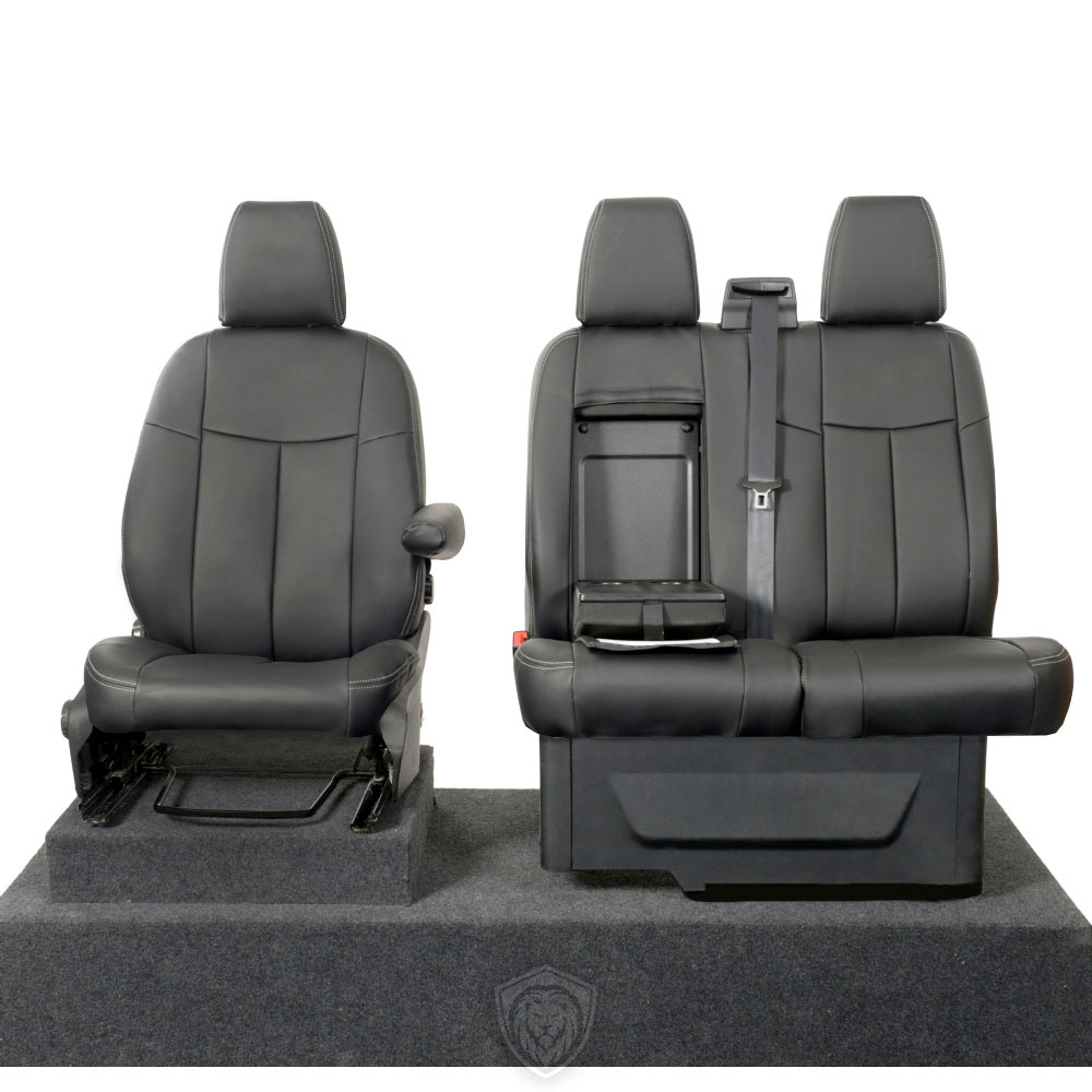 Black premium executive van seat covers for Ford Transit Van MK8/MK9 commercial vehicle by Seat Guardian