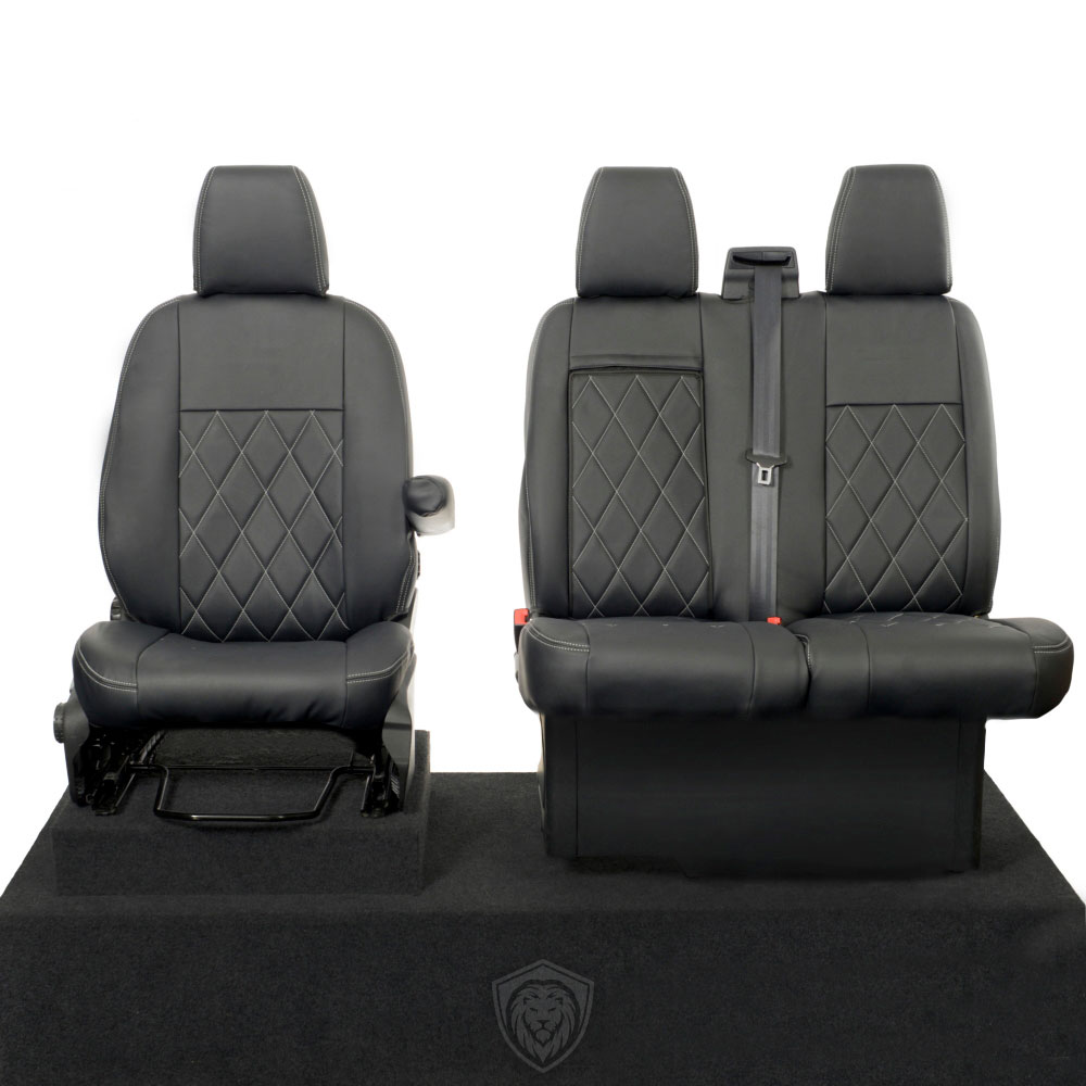 Black premium executive van seat covers for Ford Transit Van MK8/MK9 commercial vehicle by Seat Guardian