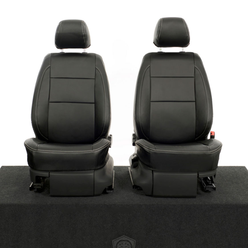 Black premium executive van seat covers for Volkswagen Caddy commercial vehicle by Seat Guardian