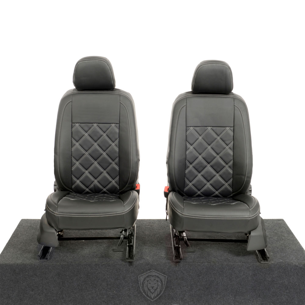Black premium executive van seat covers for Volkswagen Caddy commercial vehicle by Seat Guardian