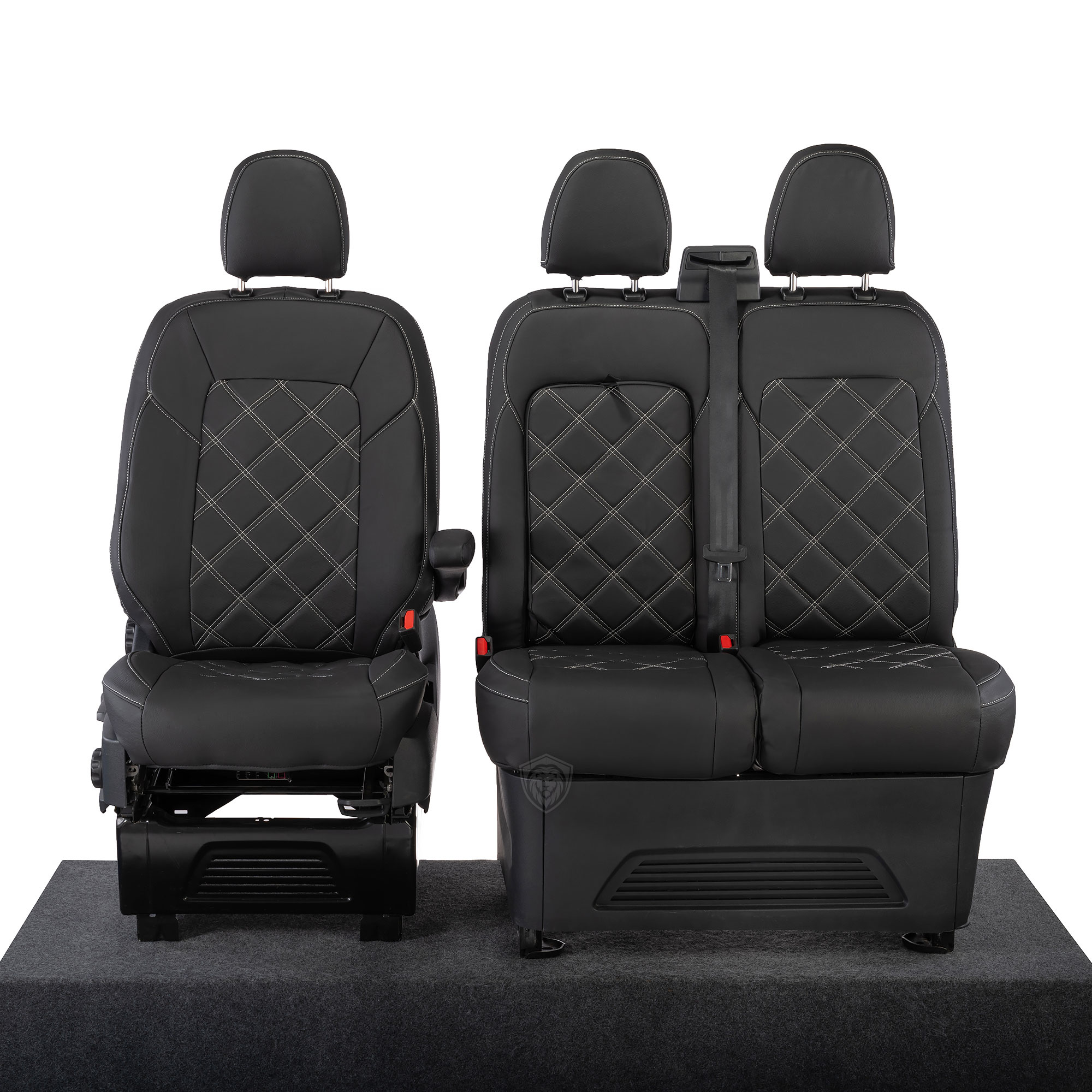 Black premium executive van seat covers for Ford Transit Custom commercial vehicle by Seat Guardian