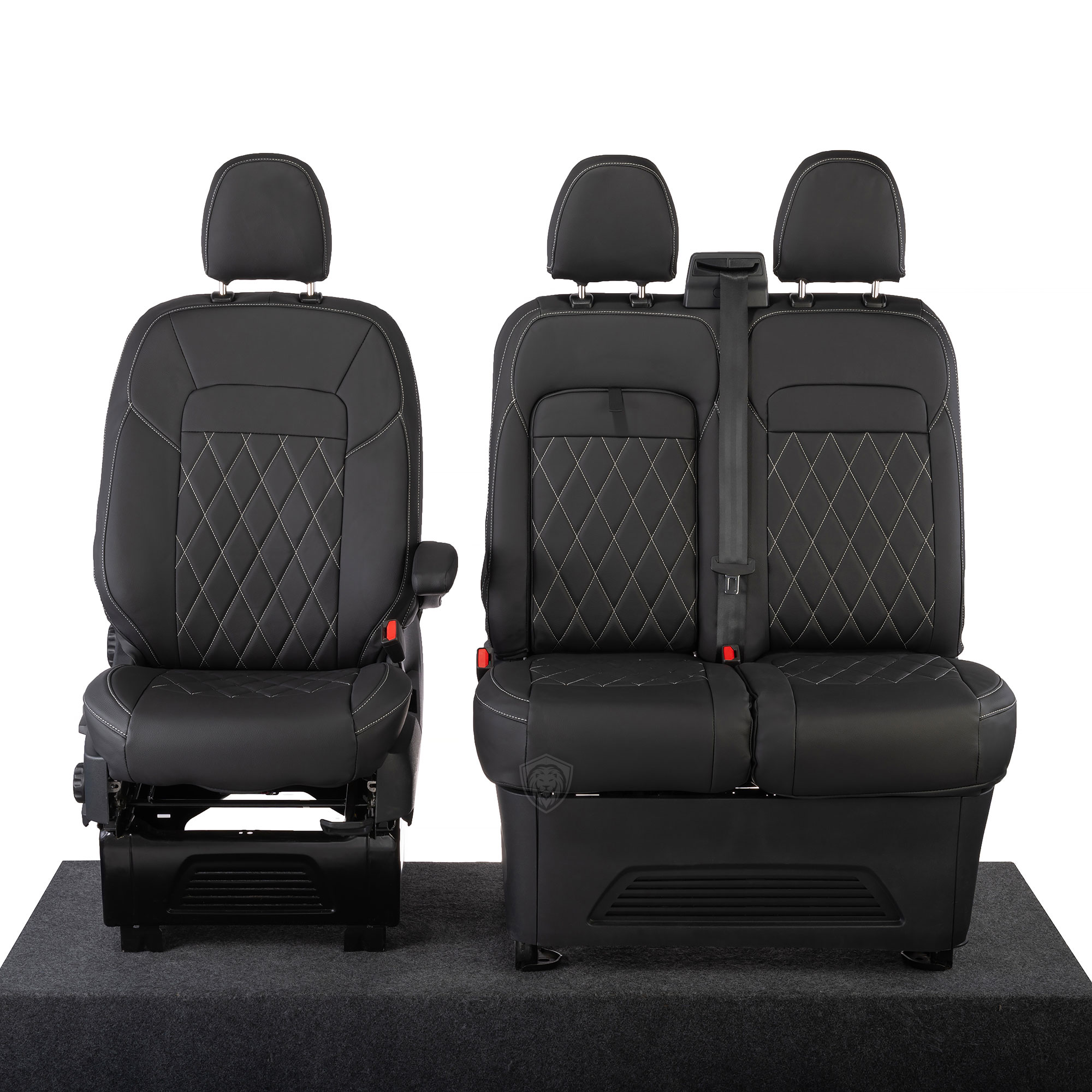 Black premium executive van seat covers for Ford Transit Custom commercial vehicle by Seat Guardian