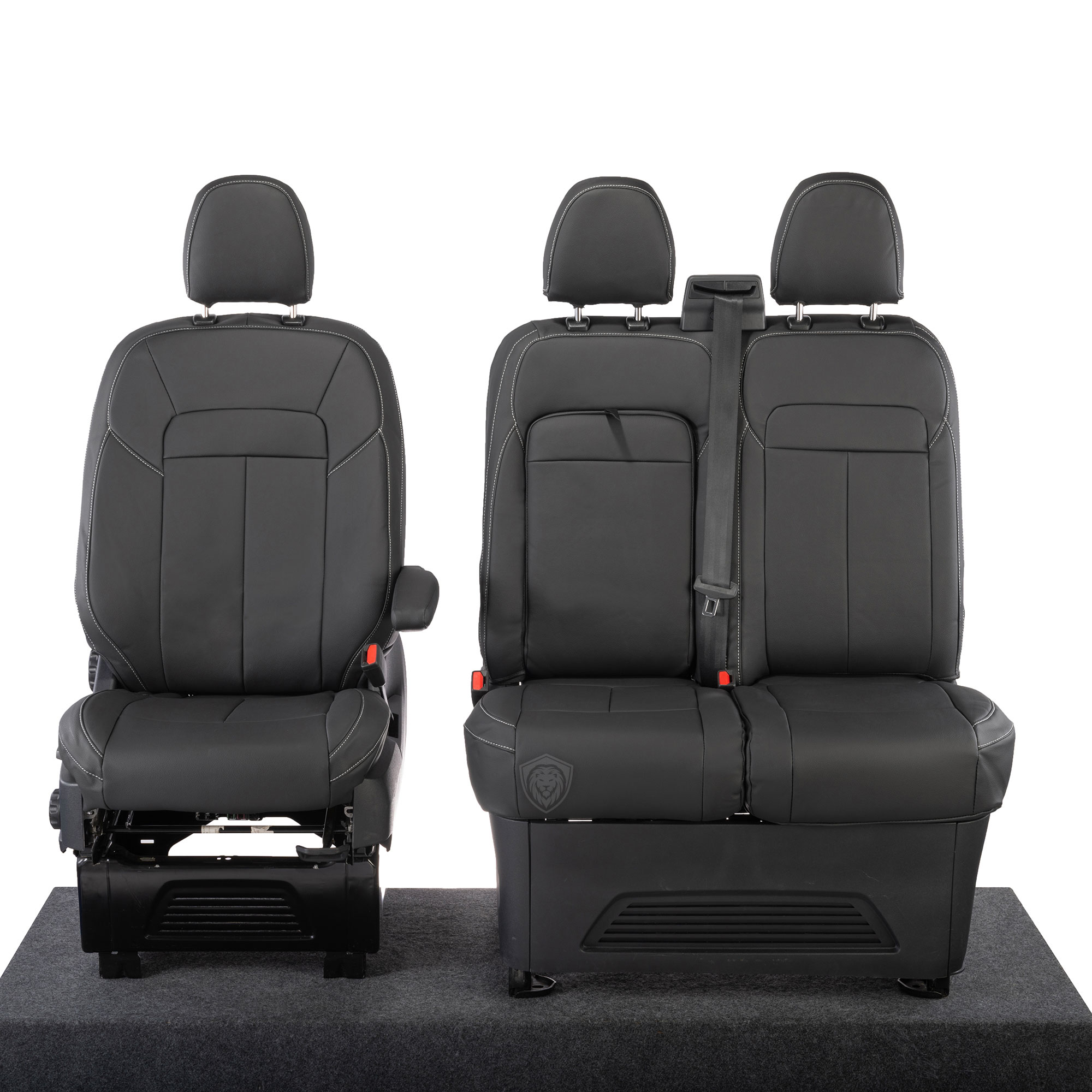 Black premium executive van seat covers for Ford Transit Custom commercial vehicle by Seat Guardian