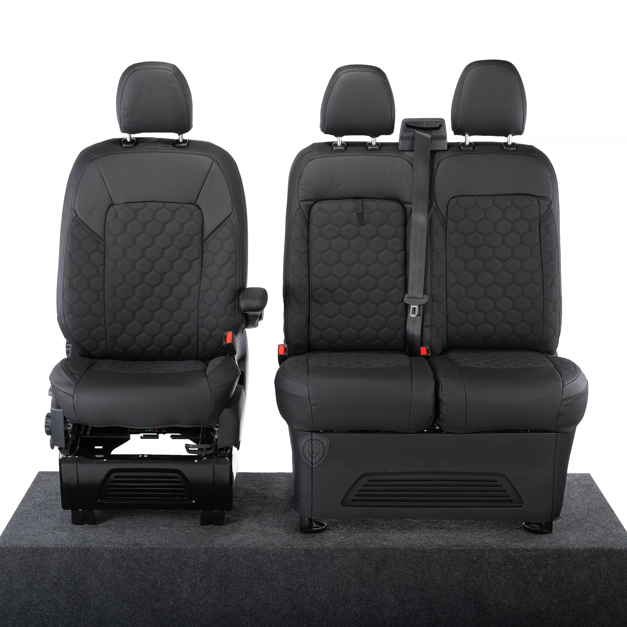 Black premium executive van seat covers for Ford Transit Custom commercial vehicle by Seat Guardian