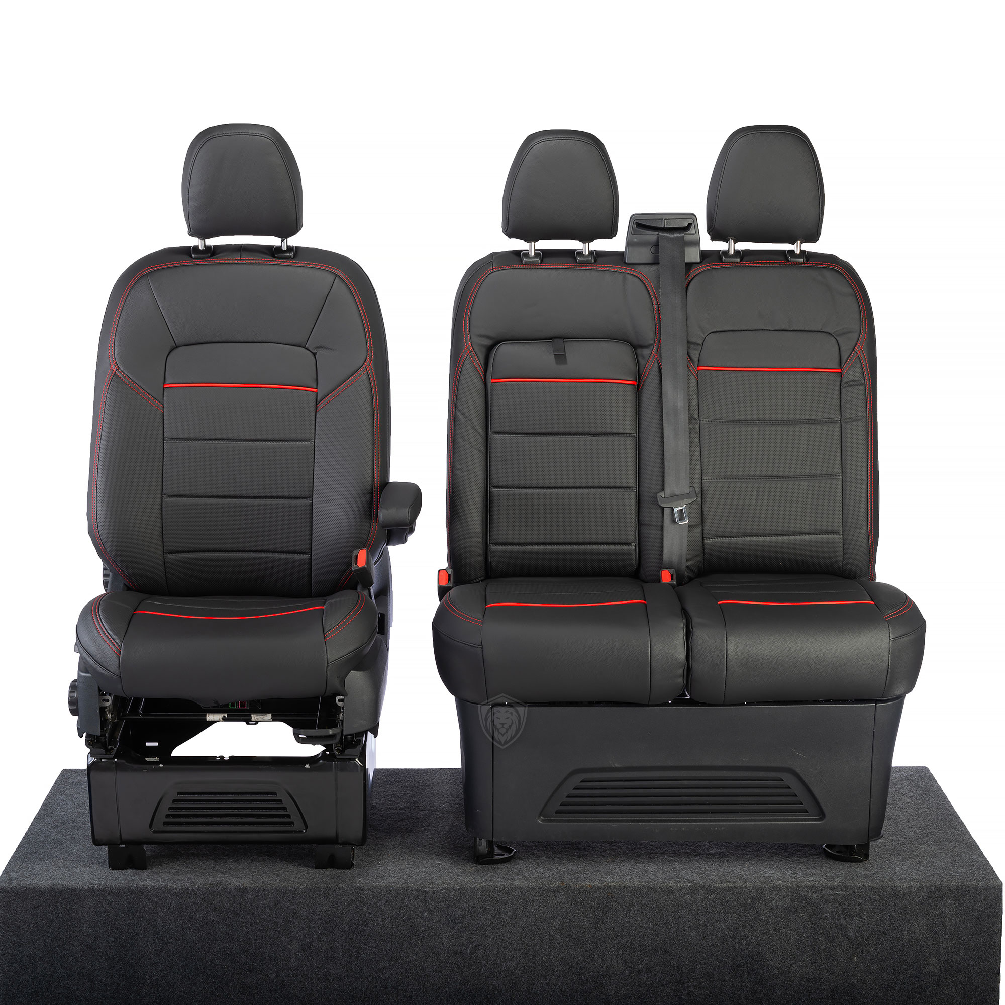 Black premium executive van seat covers for Ford Transit Custom commercial vehicle by Seat Guardian