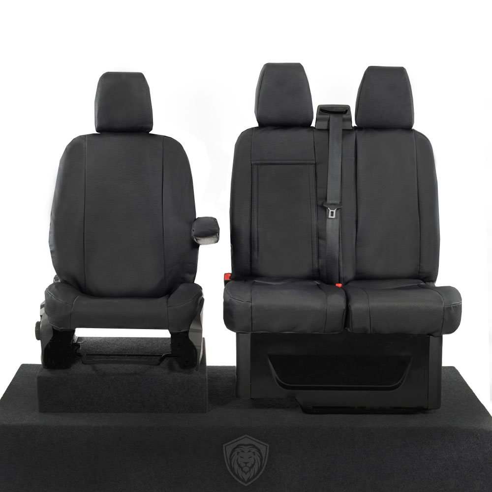 Black premium executive van seat covers for Ford Transit Custom commercial vehicle by Seat Guardian