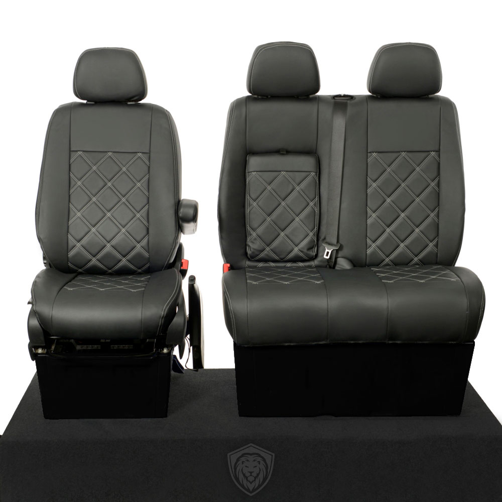 Black premium executive van seat covers for Mercedes Sprinter commercial vehicle by Seat Guardian