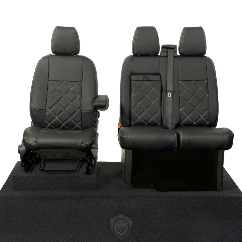 Black premium executive van seat covers for Ford Transit Custom commercial vehicle by Seat Guardian