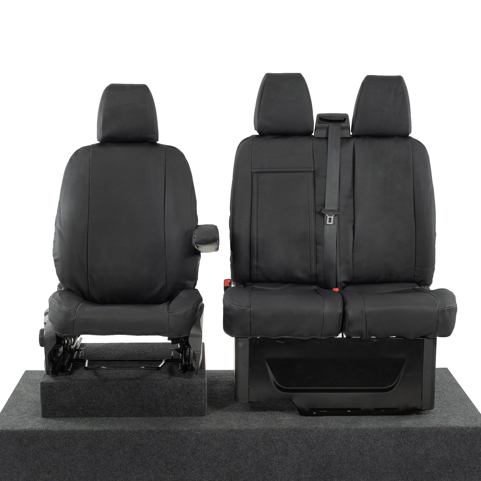 Black premium executive van seat covers for Ford Transit Van MK8/MK9 commercial vehicle by Seat Guardian