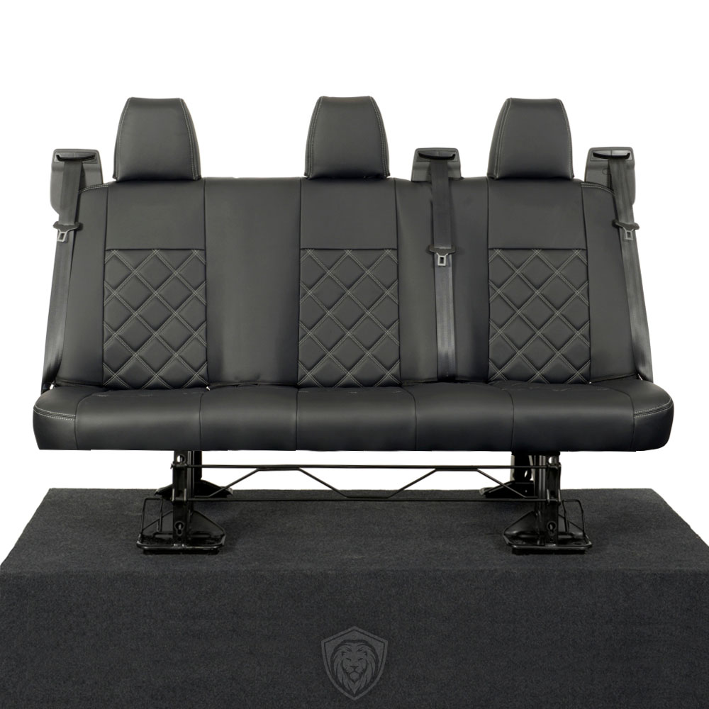 Black premium executive van seat covers for Ford Transit Custom commercial vehicle by Seat Guardian