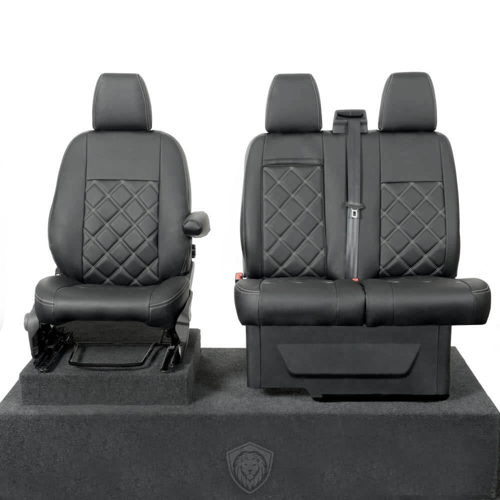 Black premium executive van seat covers for Ford Transit Van MK8/MK9 commercial vehicle by Seat Guardian