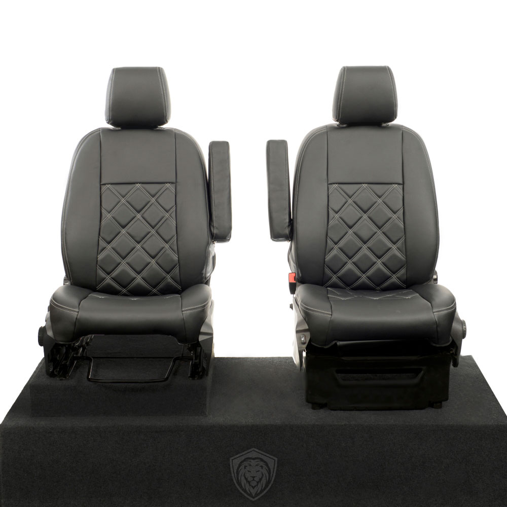 Black premium executive van seat covers for Ford Transit Custom commercial vehicle by Seat Guardian