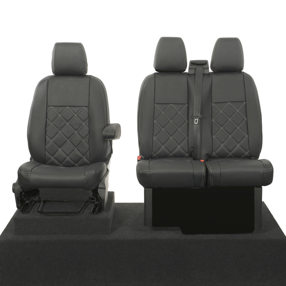 Black premium executive van seat covers for Ford Transit Custom commercial vehicle by Seat Guardian