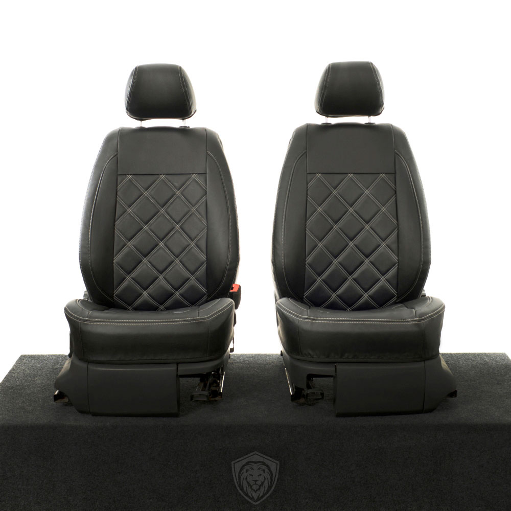 Black premium executive van seat covers for Volkswagen Caddy commercial vehicle by Seat Guardian