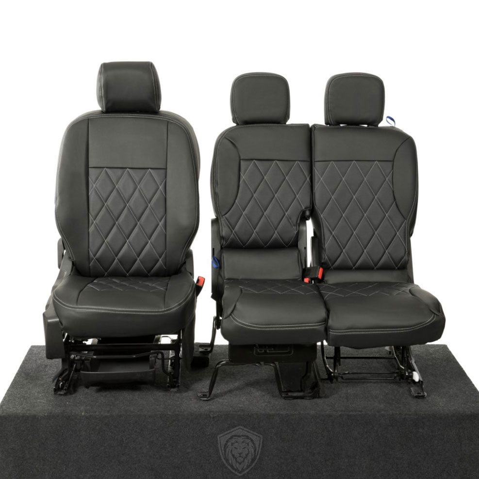 Black premium executive van seat covers for Peugeot Partner commercial vehicle by Seat Guardian