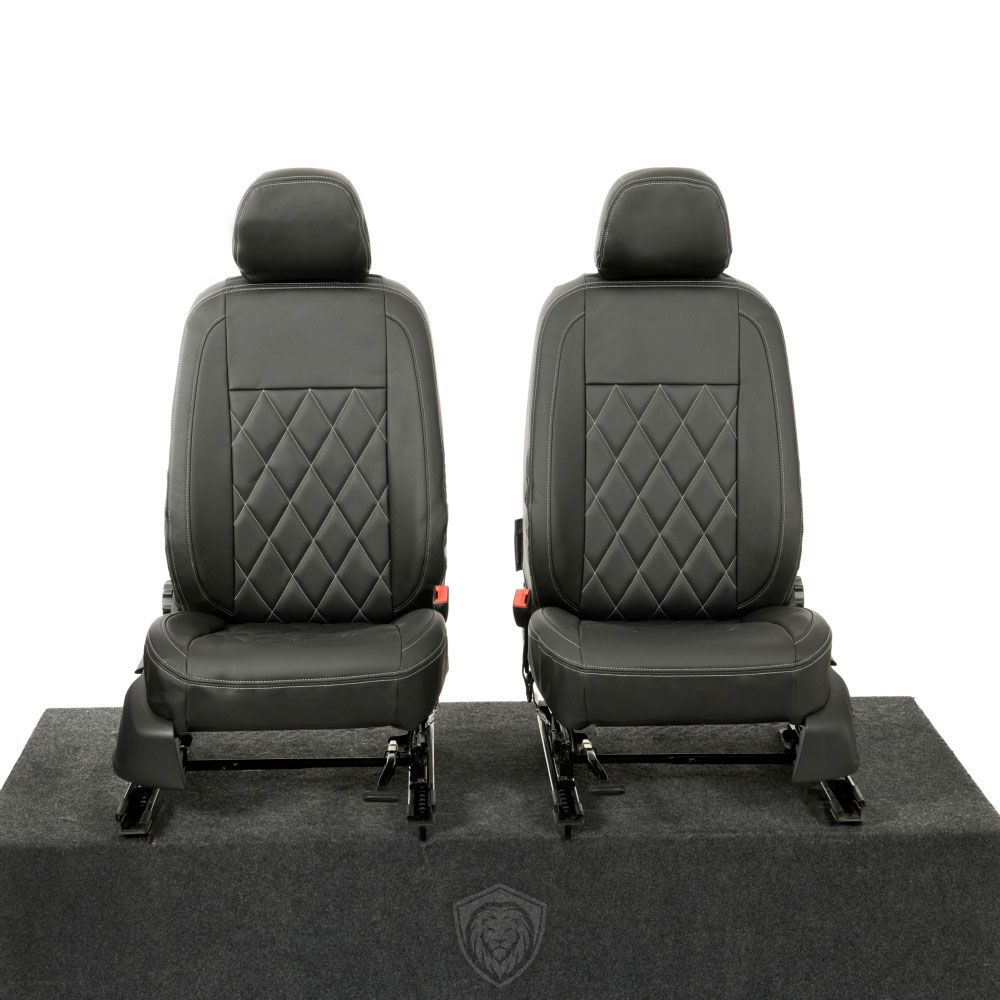 Black premium executive van seat covers for Volkswagen Caddy commercial vehicle by Seat Guardian