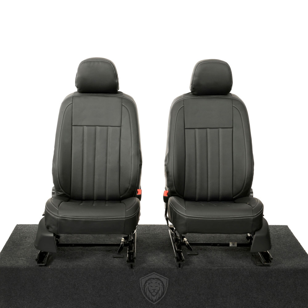 Black premium executive van seat covers for Volkswagen Caddy commercial vehicle by Seat Guardian
