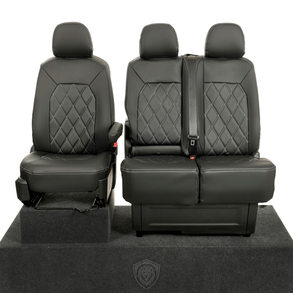 Black premium executive van seat covers for Volkswagen Crafter commercial vehicle by Seat Guardian
