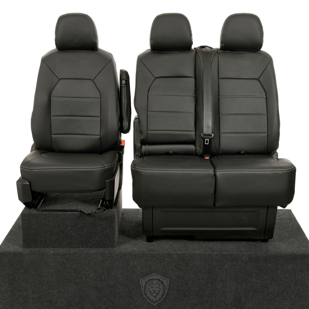 Black premium executive van seat covers for Volkswagen Crafter commercial vehicle by Seat Guardian